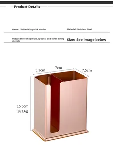 Detailed dimensions of a rose gold stainless steel dual-slot cutlery holder for kitchens