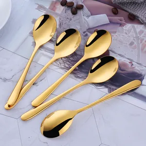 Cucchiaio a Manico Lungo in Acciaio Inossidabile 304 Stile Coreano Lucidato a Specchio Posate Colorate per Caffè Dessert Oro Oro Rosa Arcobaleno Sfumato