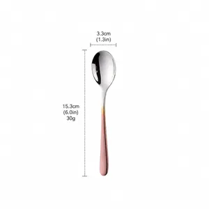 Cuillère en acier inoxydable 304 à long manche avec dégradé or rose, longueur 15,3cm