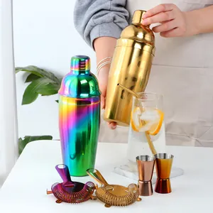 Professional 304 Stainless Steel Cocktail Shaker Jigger And Strainer Bartender Kit For Home Bar Party Mirror Polish Mixer