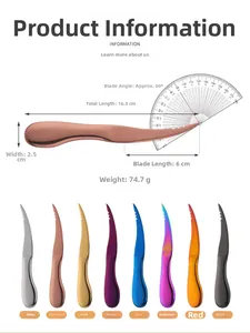 Detailed size specifications and 8 color options for the stainless steel shrimp knife