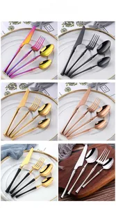 Close-up of 304 stainless steel cutlery set available in gold, silver, black, and rose gold