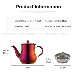 Detailed specs of 500ml iridescent stainless steel oil dispenser with filter screen
