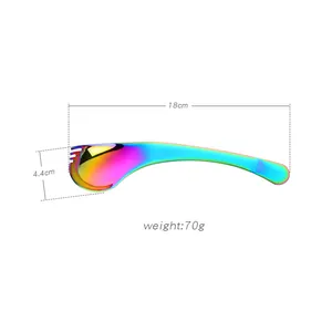 Rainbow stainless steel spork detail showing dimensions 18cm by 4.4cm with polished finish