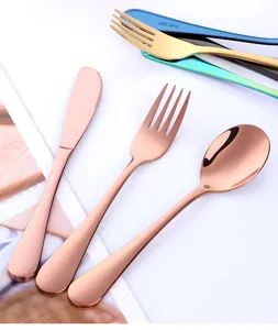 Close-up of rose gold 304 stainless steel cutlery set with a polished mirror finish