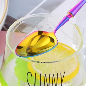 Rainbow PVD stainless steel dinner spoon with slim waist handle and vibrant aurora finish
