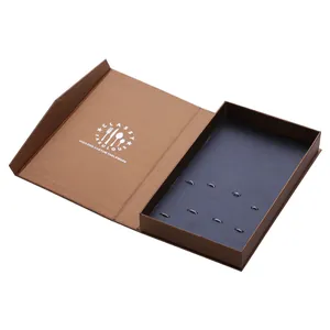 Brown premium cutlery gift box with 8 elastic slots and black foam interior lining