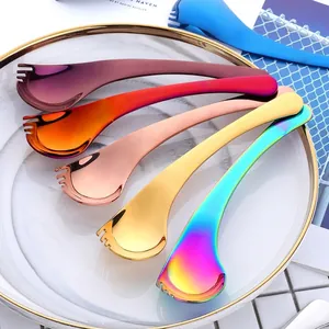 304 Stainless Steel Spork Creative Curved Handle Spoon Fork Mirror Polished Integrated Tableware For Home Hotel Dessert Soup