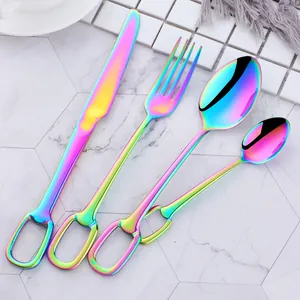 304 Stainless Steel Flatware Mirror Polished Stirrup Handle Dinnerware Knife Fork Spoon Teaspoon Elegant Tableware Home