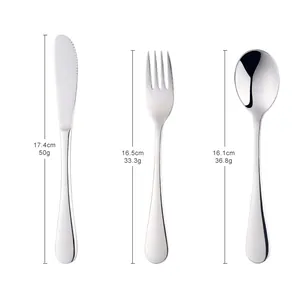 304 stainless steel kids cutlery set with fork knife and spoon on white background