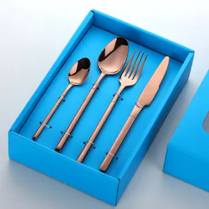 Ménagère 4 pièces en acier inoxydable or rose avec couteau, fourchette, cuillère