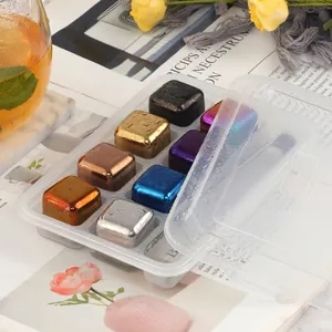 Set of 8 colorful 304 stainless steel whiskey stones with storage box and tongs