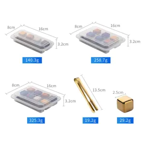 304 stainless steel reusable ice cubes set with tongs in different box sizes