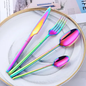 Rainbow plated stainless steel flatware set with creative V-shaped handles