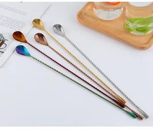 Set of five colorful 304 stainless steel twisted bar spoons with sleek teardrop heads