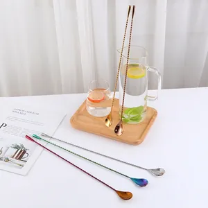 40cm Long Handle Stainless Steel Spiral Bar Spoon With Teardrop Base Cocktail Mixing Stirrer Tool For Drinks Home Bar Party