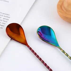 Rainbow plated stainless steel spiral bar spoons with 304 long handles for mixing