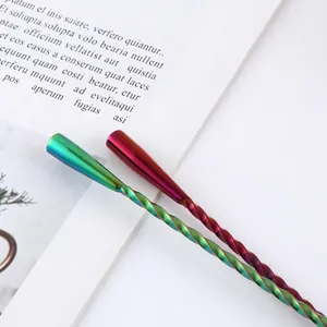 Set of two rainbow iridescent 304 stainless steel spiral cocktail bar spoons for drinks