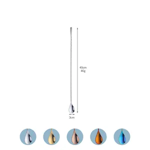 40cm long stainless steel spiral bar spoon set in silver gold rose gold and black colors