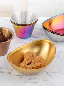 Macro detail of SUS304 stainless steel condiment bowls with brushed metallic finish