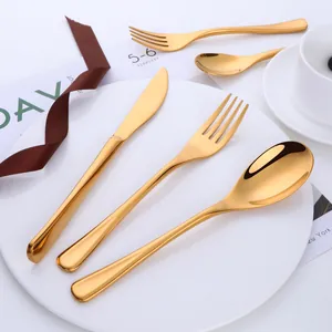Set posate da 5 pezzi in acciaio inossidabile dorato con finitura a specchio di lusso