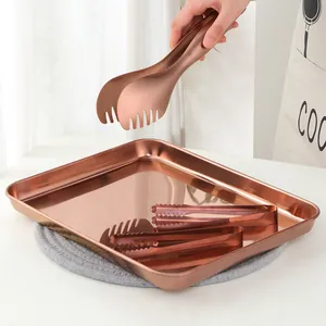 Ensemble plateau de service et pince en acier inoxydable or rose fini miroir