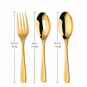 3-teiliges Gold-Servierset aus Titan-Edelstahl mit großer Gabel, Löffel und Sieblöffel
