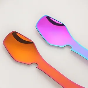 4-in-1 multifunctional stainless steel camping cutlery spoon with iridescent gradient finish