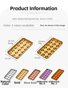 Macro view showing 304 stainless steel ice cube tray dimensions and colorful metallic finish