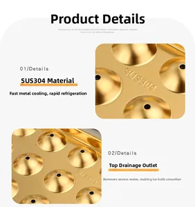 Detail of golden SUS304 stainless steel ice ball mold with top drainage hole design