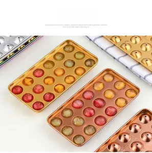 Detailed top view of 21-hole SUS304 stainless steel ice ball trays in gold and silver finish