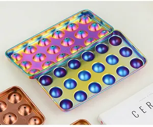 Detail of 18-hole SUS304 stainless steel ice cube trays in rainbow and rose gold finishes