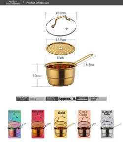 Detailed size chart for stainless steel milk pot with steamer and glass lid