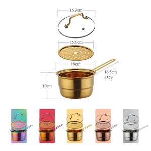 Stainless steel milk pot set with steamer basket and glass lid in five metallic colors