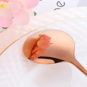 Polished rose gold 304 stainless steel round spoon for soup and dessert