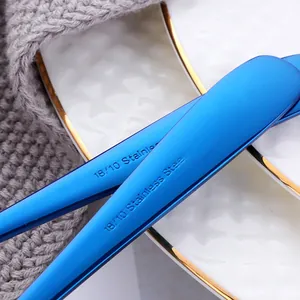 Navy blue 18/10 stainless steel spoon handle with engraved material specification