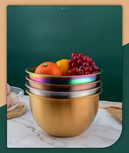 Stackable 304 stainless steel mixing bowls in gold, silver, rose gold and rainbow colors