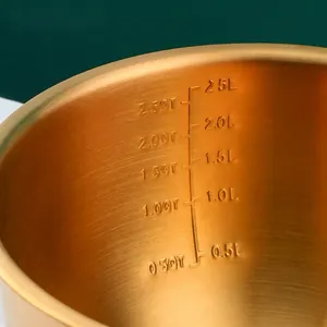 Golden stainless steel mixing bowl 2500ml with etched measurement scales inside