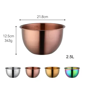 304 Stainless steel mixing bowl 2500ml with scale markings and multicolor options