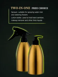 Λεπτομέρεια από χρυσά μπουκάλια 500ml για σπρέι και λοσιόν με μαύρες αντλίες