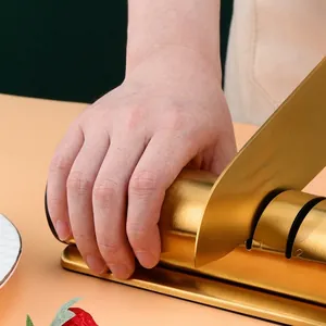 Golden stainless steel 2-stage manual knife sharpener with non-slip base for kitchens