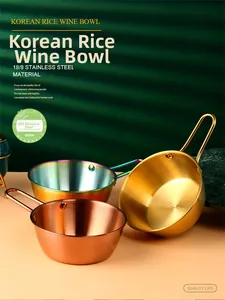 Detail of 304 stainless steel Korean rice wine bowls in gold, rose gold and rainbow finishes