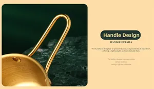 Detail of the golden stainless steel handle with three rivets and brushed metal texture