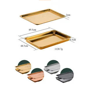 Rectangular stainless steel tray set with drainage plate in four metallic colors