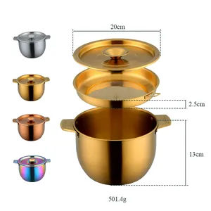 Stainless steel oil container with strainer and lid in multiple metallic finishes
