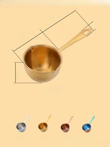Detailed view of 304 stainless steel mini sauce pans with dual spouts and dimensions