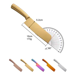 Stainless steel chef knife 16cm blade showing multiple colors and size specifications