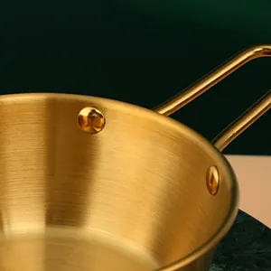 Golden 304 stainless steel Korean rice wine bowl with handle and brushed metal finish
