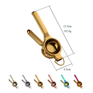 Stainless steel manual lemon squeezer in six colors with 22.5cm handle and hanging ring