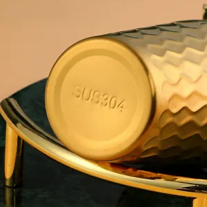 Gobelet doré en acier inoxydable SUS304 à double paroi avec motif de marteau alvéolé